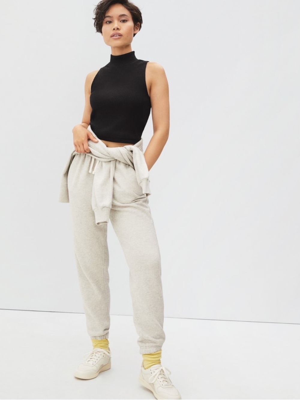 Everlane Black Ribbed Mock Neck Cropped Tank Top Size Medium